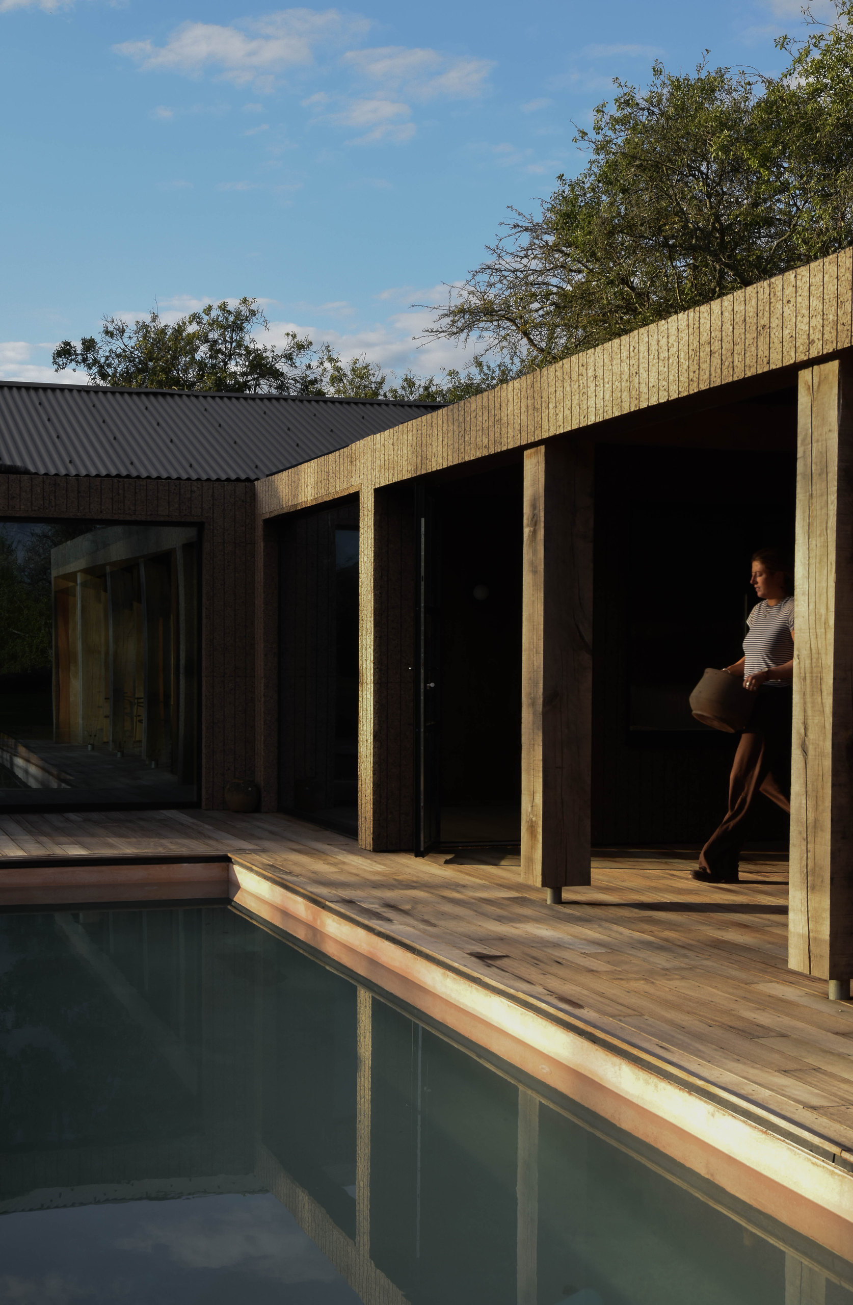 Poolside view toward the covered studio